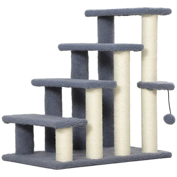 PawHut 4 Levels Cat Steps with Scratching Posts for High Bed, Sofa, Gray - product image 1