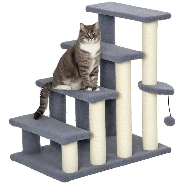 PawHut 4 Levels Cat Steps with Scratching Posts for High Bed, Sofa, Gray - product image 11