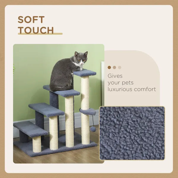 PawHut 4 Levels Cat Steps with Scratching Posts for High Bed, Sofa, Gray - product image 6