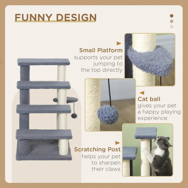 PawHut 4 Levels Cat Steps with Scratching Posts for High Bed, Sofa, Gray - product image 5