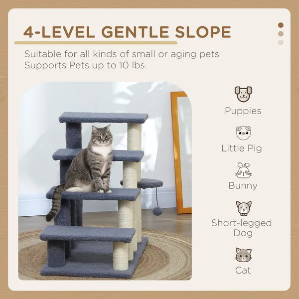 PawHut 4 Levels Cat Steps with Scratching Posts for High Bed, Sofa, Gray - product image 4