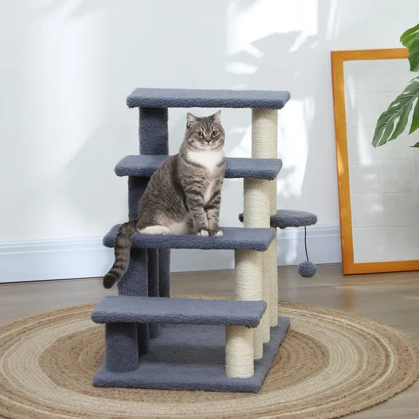 PawHut 4 Levels Cat Steps with Scratching Posts for High Bed, Sofa, Gray - product image 10