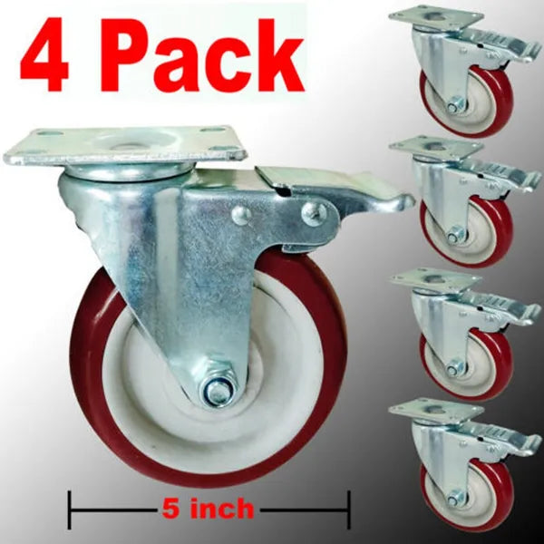 4 Pack 5 Inch Heavy Duty Polyurethane Swivel Caster Wheels 250 lb Each - product view 2
