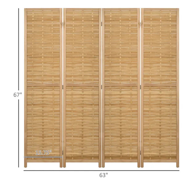 HOMCOM 4 Panel Bamboo Room Divider Hand Woven Privacy Screen Natural Tall Partition for Home Office 67 - product image 3