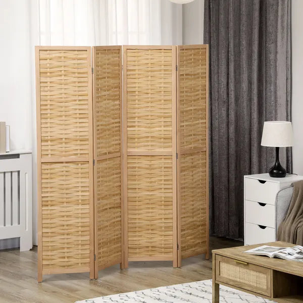 HOMCOM 4 Panel Bamboo Room Divider Hand Woven Privacy Screen Natural Tall Partition for Home Office 67 - product image 2