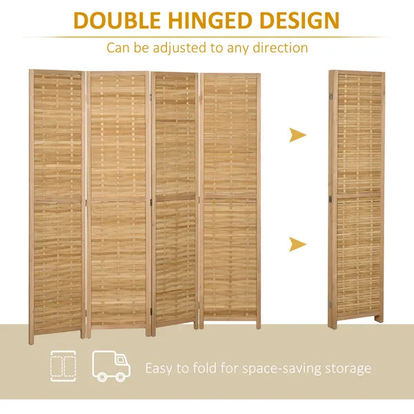 HOMCOM 4 Panel Bamboo Room Divider Hand Woven Privacy Screen Natural Tall Partition for Home Office 67 - product image 6