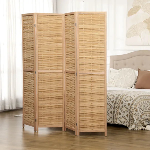 HOMCOM 4 Panel Bamboo Room Divider Hand Woven Privacy Screen Natural Tall Partition for Home Office 67 - product image 10