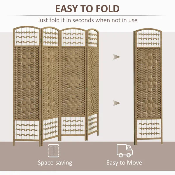 HOMCOM 4-Panel Folding Room Divider Natural Wave Fiber Portable Privacy Screen for Home Office - product image 4