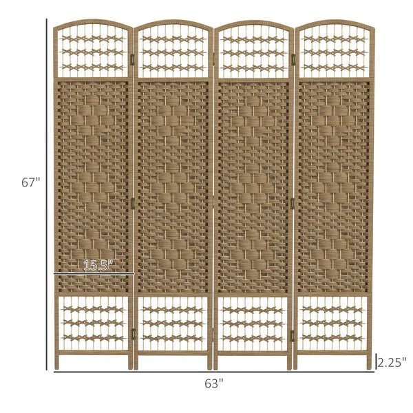 HOMCOM 4-Panel Folding Room Divider Natural Wave Fiber Portable Privacy Screen for Home Office - product image 3