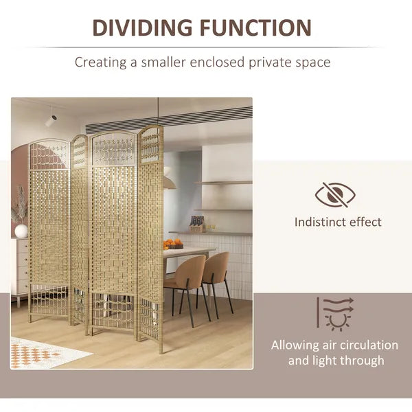 HOMCOM 4-Panel Folding Room Divider Natural Wave Fiber Portable Privacy Screen for Home Office - product image 7