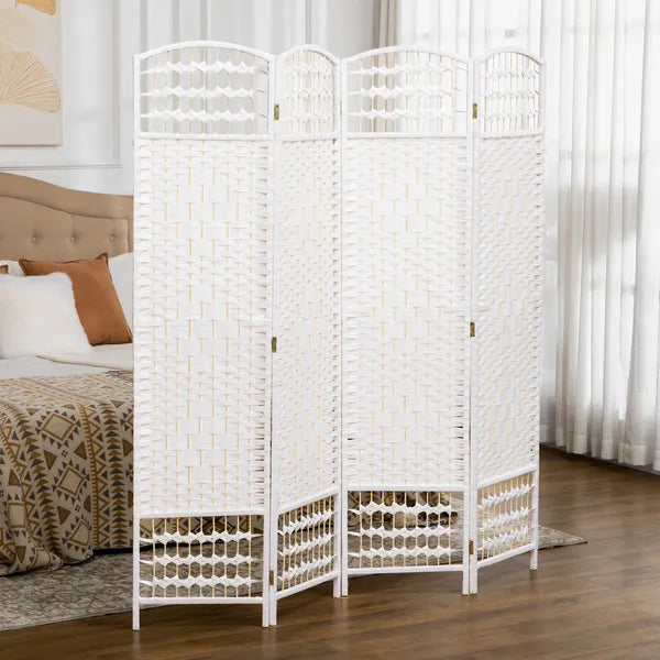 HOMCOM 4-Panel White Wave Fiber Folding Privacy Screen, Freestanding Room Divider for Home Office - product image 2