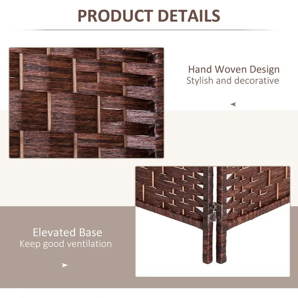 HOMCOM 4 Panel Wicker Room Divider 6' Tall Freestanding Folding Privacy Screen Brown - product image 6