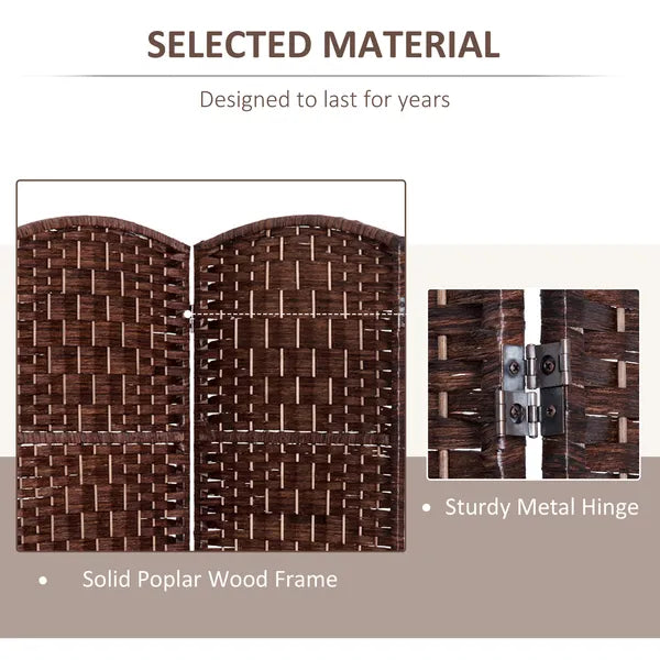 HOMCOM 4 Panel Wicker Room Divider 6' Tall Freestanding Folding Privacy Screen Brown - product image 5