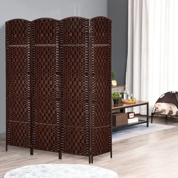 HOMCOM 4 Panel Wicker Room Divider 6' Tall Freestanding Folding Privacy Screen Brown - product image 2