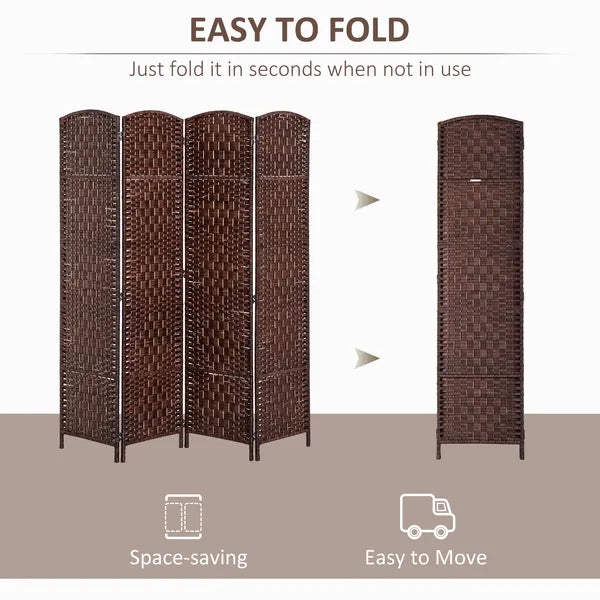 HOMCOM 4 Panel Wicker Room Divider 6' Tall Freestanding Folding Privacy Screen Brown - product image 4