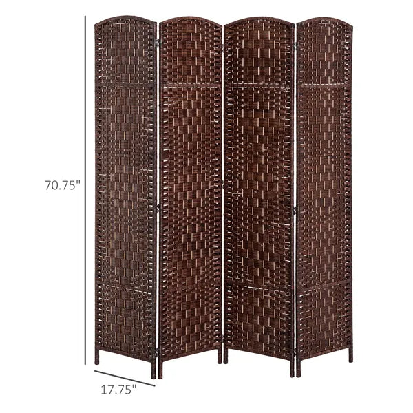 HOMCOM 4 Panel Wicker Room Divider 6' Tall Freestanding Folding Privacy Screen Brown - product image 3