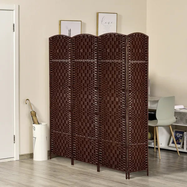 HOMCOM 4 Panel Wicker Room Divider 6' Tall Freestanding Folding Privacy Screen Brown - product image 10