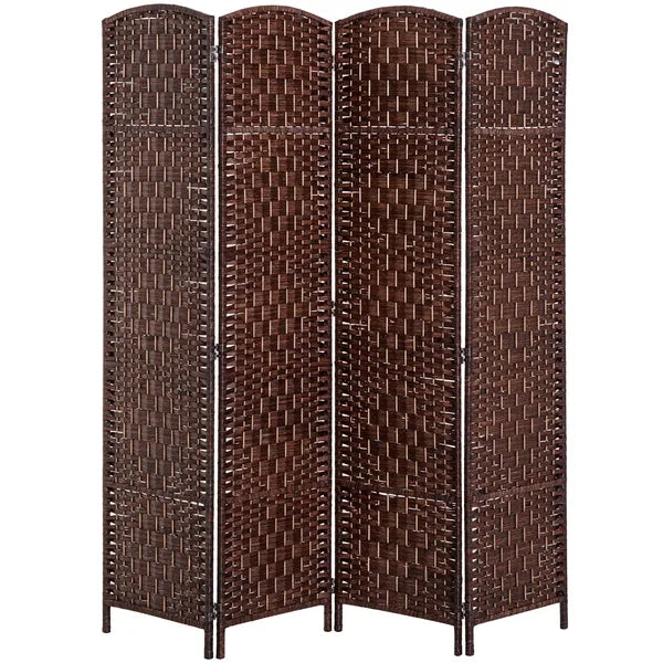 HOMCOM 4 Panel Wicker Room Divider 6' Tall Freestanding Folding Privacy Screen Brown - product image 1