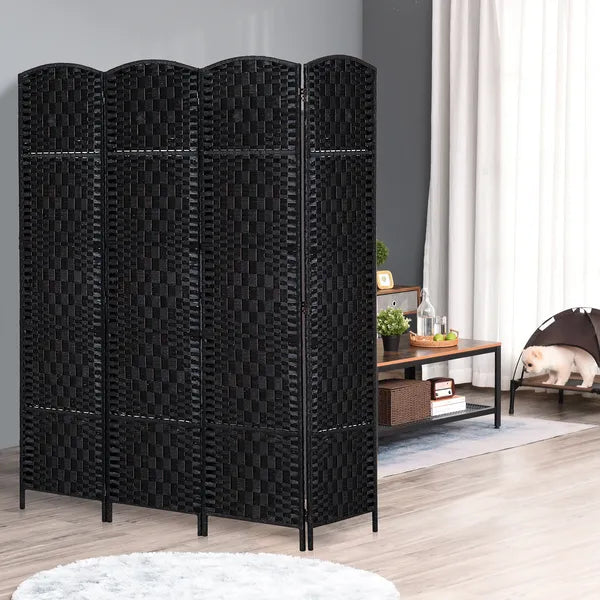 HOMCOM 4 Panel Wicker Room Divider Folding Privacy Screen 6' Tall Black - product image 2