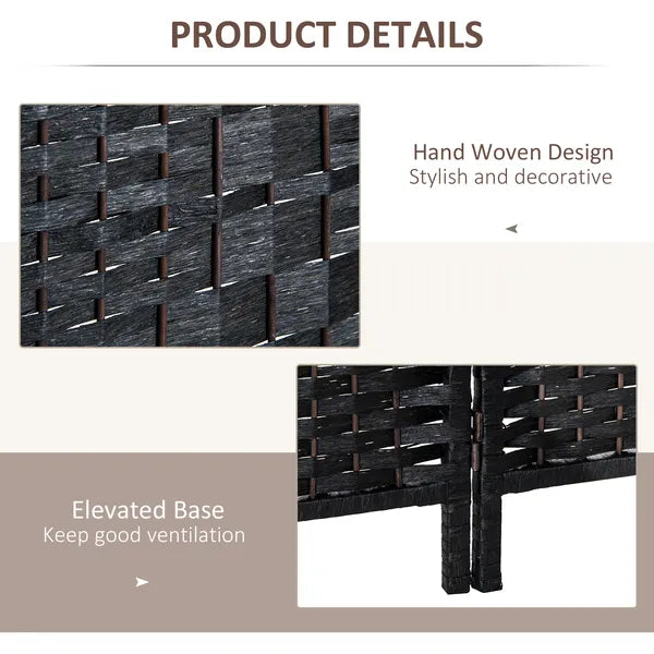 HOMCOM 4 Panel Wicker Room Divider Folding Privacy Screen 6' Tall Black - product image 6