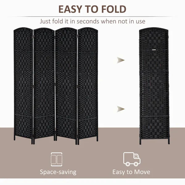 HOMCOM 4 Panel Wicker Room Divider Folding Privacy Screen 6' Tall Black - product image 4
