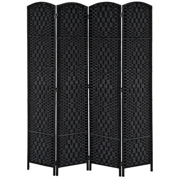 HOMCOM 4 Panel Wicker Room Divider Folding Privacy Screen 6' Tall Black - product image 1