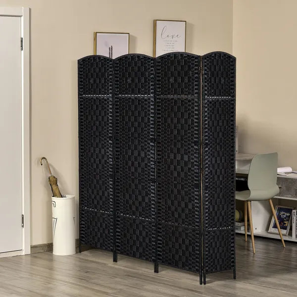 HOMCOM 4 Panel Wicker Room Divider Folding Privacy Screen 6' Tall Black - product image 10