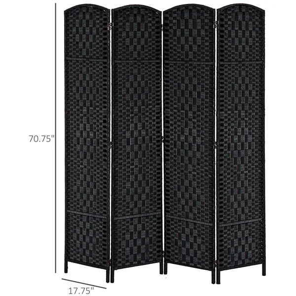 HOMCOM 4 Panel Wicker Room Divider Folding Privacy Screen 6' Tall Black - product image 3