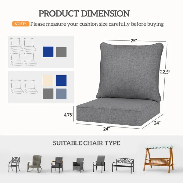 4 Patio Chair Cushions with Seat and Backrest, Fade Resistant Seat Replacement Cushion Set, Gray - product image 3