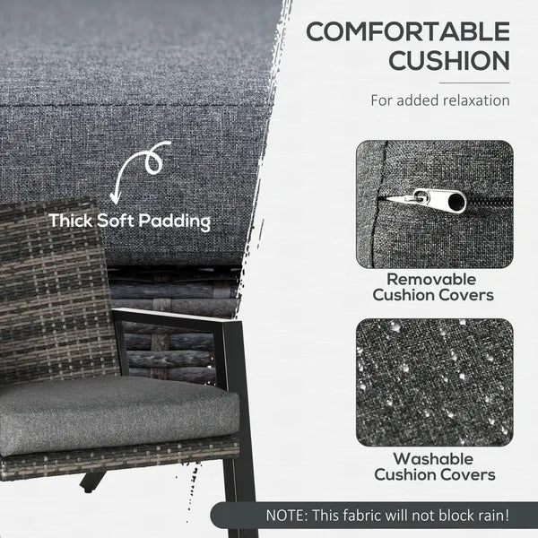 Outsunny 4-Piece Patio Sofa Set Outdoor Wicker Patio Conversation Sets with Removable Cushion and Coffee Table for Balcony, Backyard Black and Grey - product image 5