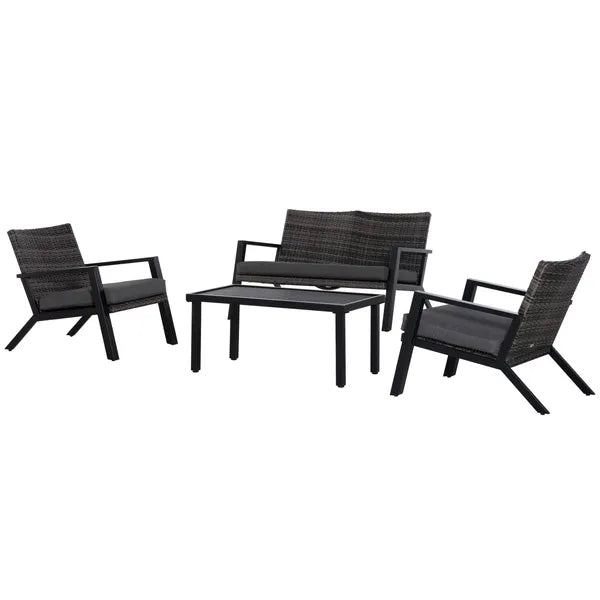 Outsunny 4-Piece Patio Sofa Set Outdoor Wicker Patio Conversation Sets with Removable Cushion and Coffee Table for Balcony, Backyard Black and Grey - product image 11