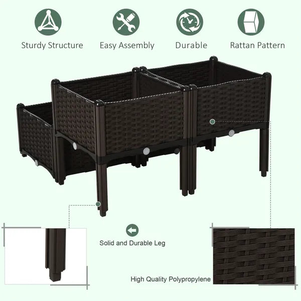 Outsunny 4 Piece Plastic Garden Bed, with Legs and Drainage Hole, Self-Watering and DIY, to Grow Flowers, Herbs and Vegetables, Brown - product image 7