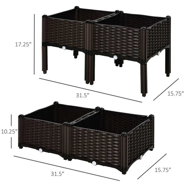 Outsunny 4 Piece Plastic Garden Bed, with Legs and Drainage Hole, Self-Watering and DIY, to Grow Flowers, Herbs and Vegetables, Brown - product image 3