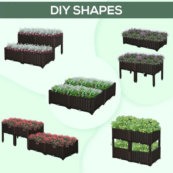Outsunny 4 Piece Plastic Garden Bed, with Legs and Drainage Hole, Self-Watering and DIY, to Grow Flowers, Herbs and Vegetables, Brown - product image 8