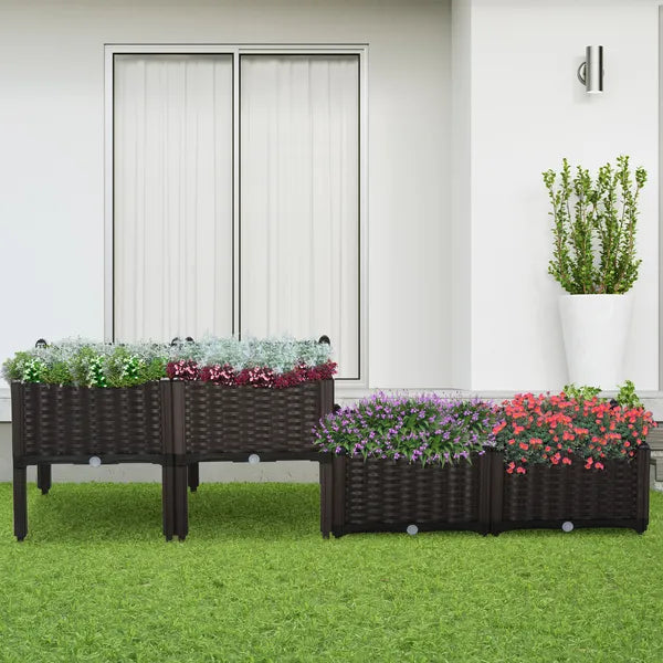 Outsunny 4 Piece Plastic Garden Bed, with Legs and Drainage Hole, Self-Watering and DIY, to Grow Flowers, Herbs and Vegetables, Brown - product image 10