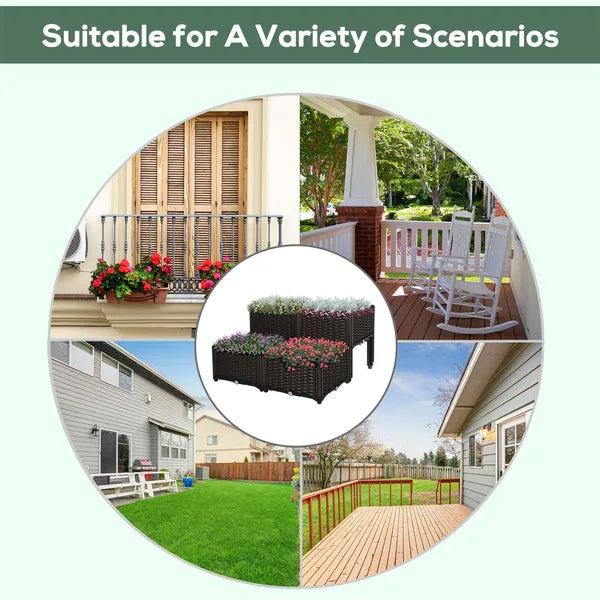 Outsunny 4 Piece Plastic Garden Bed, with Legs and Drainage Hole, Self-Watering and DIY, to Grow Flowers, Herbs and Vegetables, Brown - product image 5