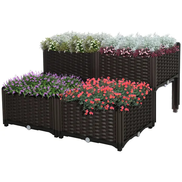 Outsunny 4 Piece Plastic Garden Bed, with Legs and Drainage Hole, Self-Watering and DIY, to Grow Flowers, Herbs and Vegetables, Brown - product image 11