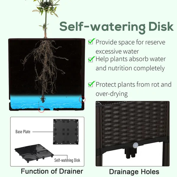 Outsunny 4 Piece Plastic Garden Bed, with Legs and Drainage Hole, Self-Watering and DIY, to Grow Flowers, Herbs and Vegetables, Brown - product image 6