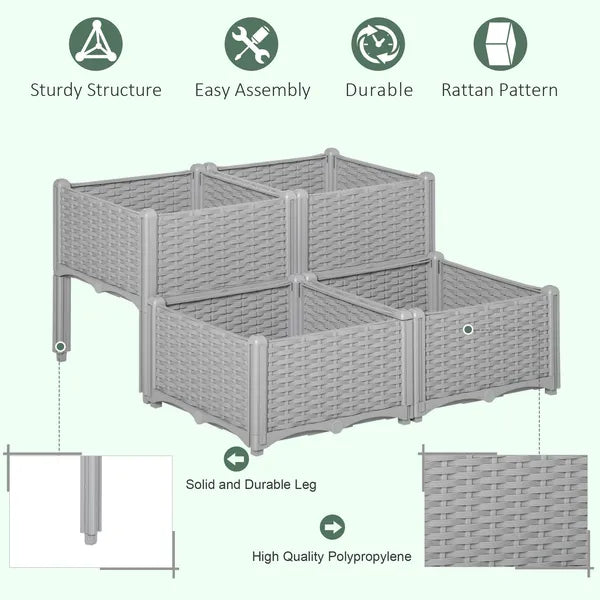 4 Piece Raised Garden Planter Gray with Legs Self-Watering for Outdoor Flowers Herbs Vegetables - product image 4