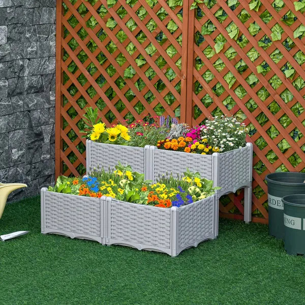 4 Piece Raised Garden Planter Gray with Legs Self-Watering for Outdoor Flowers Herbs Vegetables - product image 2