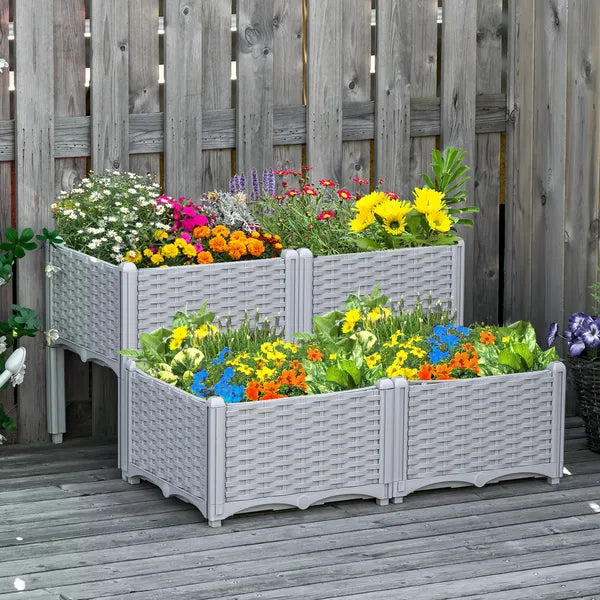 4 Piece Raised Garden Planter Gray with Legs Self-Watering for Outdoor Flowers Herbs Vegetables - product image 10