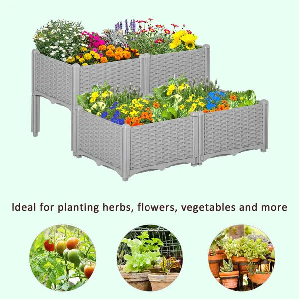 4 Piece Raised Garden Planter Gray with Legs Self-Watering for Outdoor Flowers Herbs Vegetables - product image 7