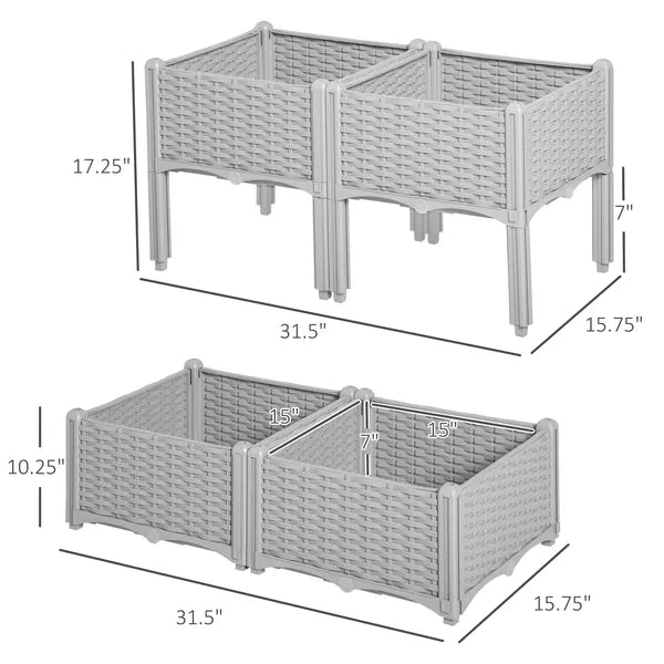 4 Piece Raised Garden Planter Gray with Legs Self-Watering for Outdoor Flowers Herbs Vegetables - product image 3