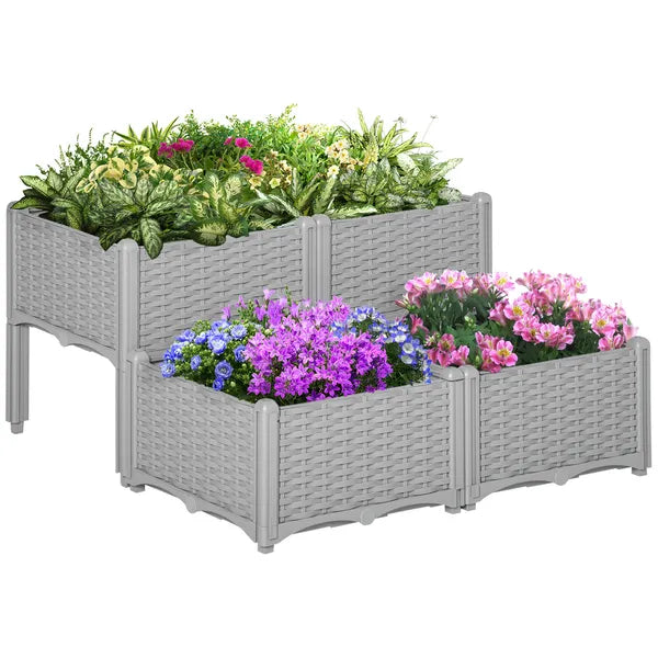 4 Piece Raised Garden Planter Gray with Legs Self-Watering for Outdoor Flowers Herbs Vegetables - product image 11