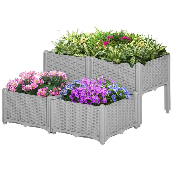 4 Piece Raised Garden Planter Gray with Legs Self-Watering for Outdoor Flowers Herbs Vegetables - product image 1