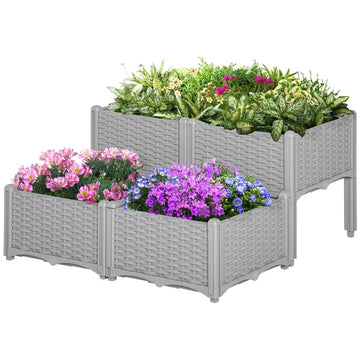 4 Piece Raised Garden Planter Gray with Legs Self-Watering for Outdoor Flowers Herbs Vegetables - product image 1
