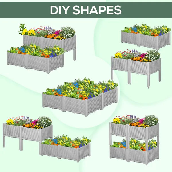 4 Piece Raised Garden Planter Gray with Legs Self-Watering for Outdoor Flowers Herbs Vegetables - product image 5