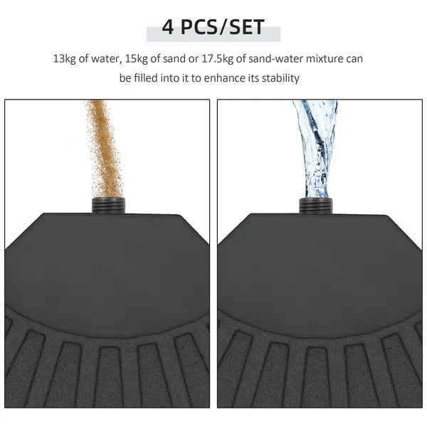 Outsunny 4 Pieces Round Patio Umbrella Base, Cantilever Offset Outdoor Umbrella Weights, 52 Liters Capacity Water or 112 lbs Capacity Sand Set, Black - product image 5
