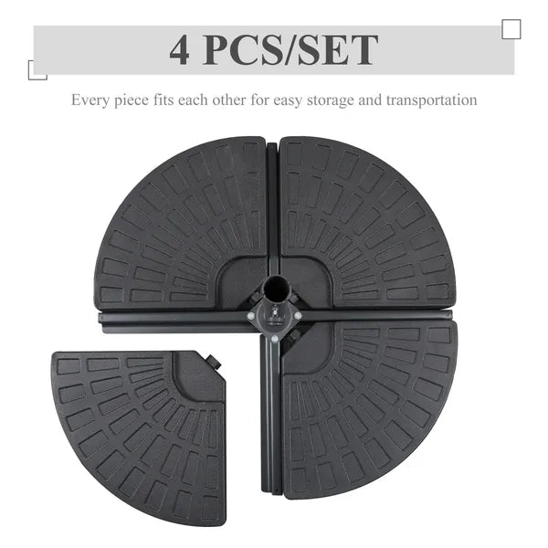 Outsunny 4 Pieces Round Patio Umbrella Base, Cantilever Offset Outdoor Umbrella Weights, 52 Liters Capacity Water or 112 lbs Capacity Sand Set, Black - product image 4