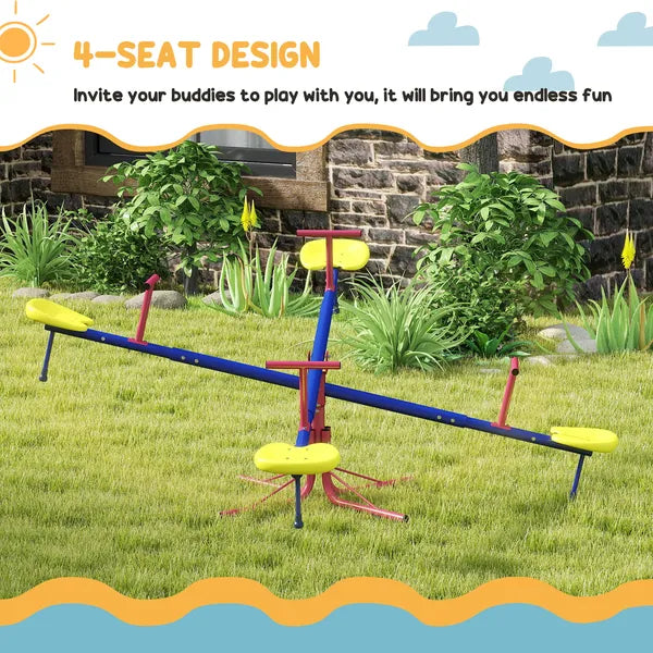 Outsunny 4 Seat Kids Seesaw Spinning Teeter Totter with 360° Rotation, Outdoor Playground Equipment, 88 lbs, for 3-8 Years Old, Multicolor - product image 5
